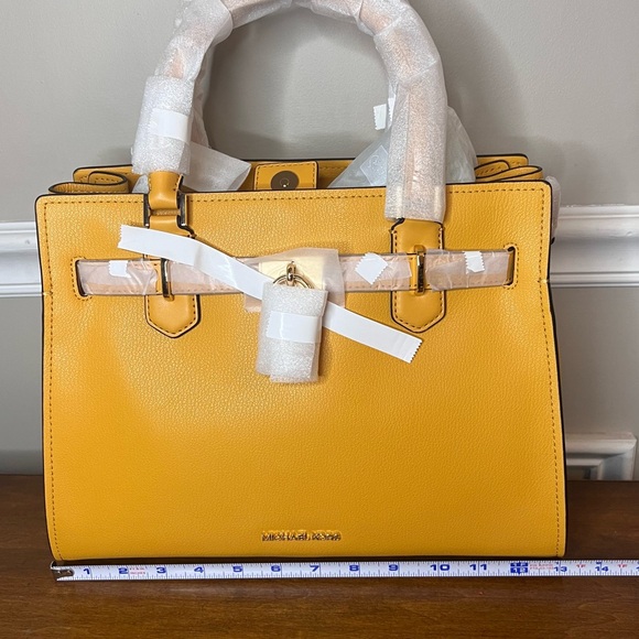 Michael Kors Hamilton Medium Top Zip Colorful Golden Rod Leather Satchel NWT - Picture 6 of 12